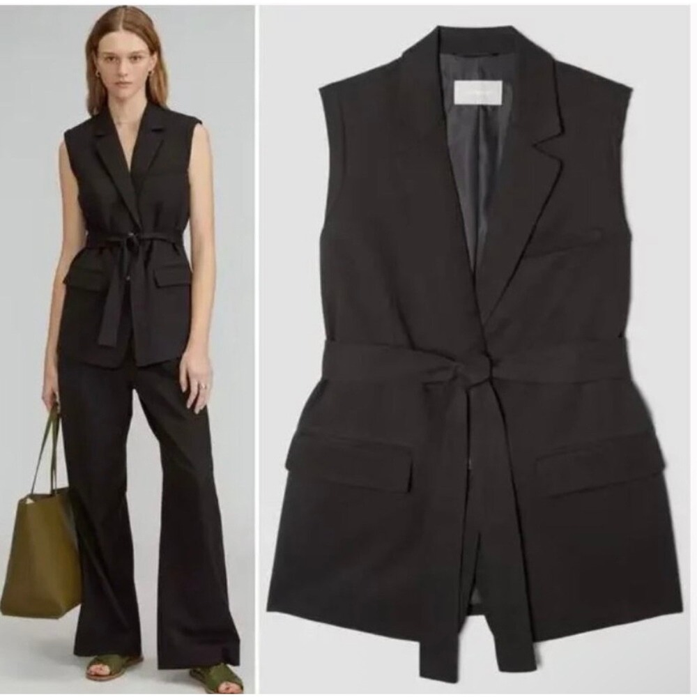 Everlane The Tencel Sleeveless Blazer Vest Belted Waist Black 6